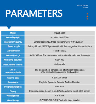 Détecteur d'eau souterraine PQWT-S300 Détecteur d'eau automatique de cartographie de profondeur 300m
